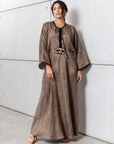 Patterned Kaftan with Tie Neck in Brown