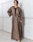 Patterned Kaftan with Tie Neck in Brown
