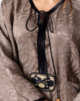 Patterned Kaftan with Tie Neck in Brown