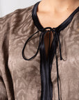 Patterned Kaftan with Tie Neck in Brown