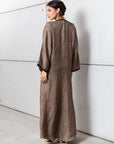 Patterned Kaftan with Tie Neck in Brown