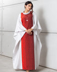 Silk Kaftan in Silver Gray with Red