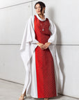 Silk Kaftan in Silver Gray with Red