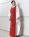 Silk Kaftan in Silver Gray with Red