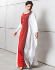 Silk Kaftan in Silver Gray with Red
