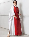 Silk Kaftan in Silver Gray with Red