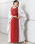 Silk Kaftan in Silver Gray with Red
