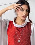 Silk Kaftan in Silver Gray with Red