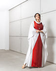 Silk Kaftan in Silver Gray with Red