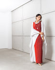 Silk Kaftan in Silver Gray with Red
