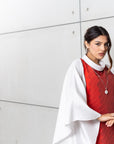 Silk Kaftan in Silver Gray with Red