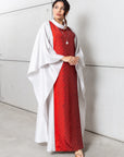 Silk Kaftan in Silver Gray with Red