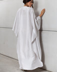 Silk Kaftan in Light Silver Gray with Pink Floral Panel