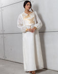 Silk Organza in White with Golden Cranes RTW