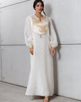 Silk Organza in White with Golden Cranes RTW