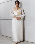 Silk Organza in White with Golden Cranes RTW