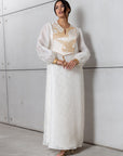 Silk Organza in White with Golden Cranes RTW