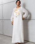 Silk Organza in White with Golden Cranes RTW