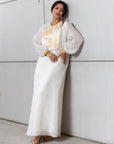 Silk Organza in White with Golden Cranes RTW