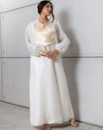 Silk Organza in White with Golden Cranes RTW