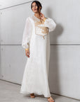 Silk Organza in White with Golden Cranes RTW