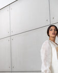Silk Organza in White with Golden Cranes RTW
