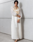 Silk Organza in White with Golden Cranes RTW