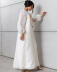 Silk Organza in White with Golden Cranes RTW