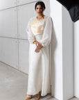Silk Organza in White with Golden Cranes RTW