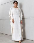 Flow Kaftan in Ivory with Gold Button Detail