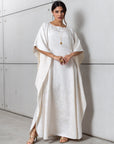 Flow Kaftan in Ivory with Gold Button Detail