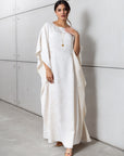 Flow Kaftan in Ivory with Gold Button Detail