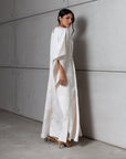 Flow Kaftan in Ivory with Gold Button Detail