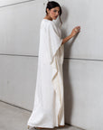 Flow Kaftan in Ivory with Gold Button Detail