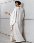 Flow Kaftan in Ivory with Gold Button Detail