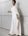Flow Kaftan in Ivory with Gold Button Detail