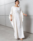 Flow Kaftan in Ivory with Gold Button Detail