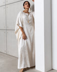 Flow Kaftan in Ivory with Gold Button Detail