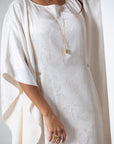 Flow Kaftan in Ivory with Gold Button Detail
