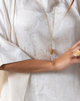 Flow Kaftan in Ivory with Gold Button Detail