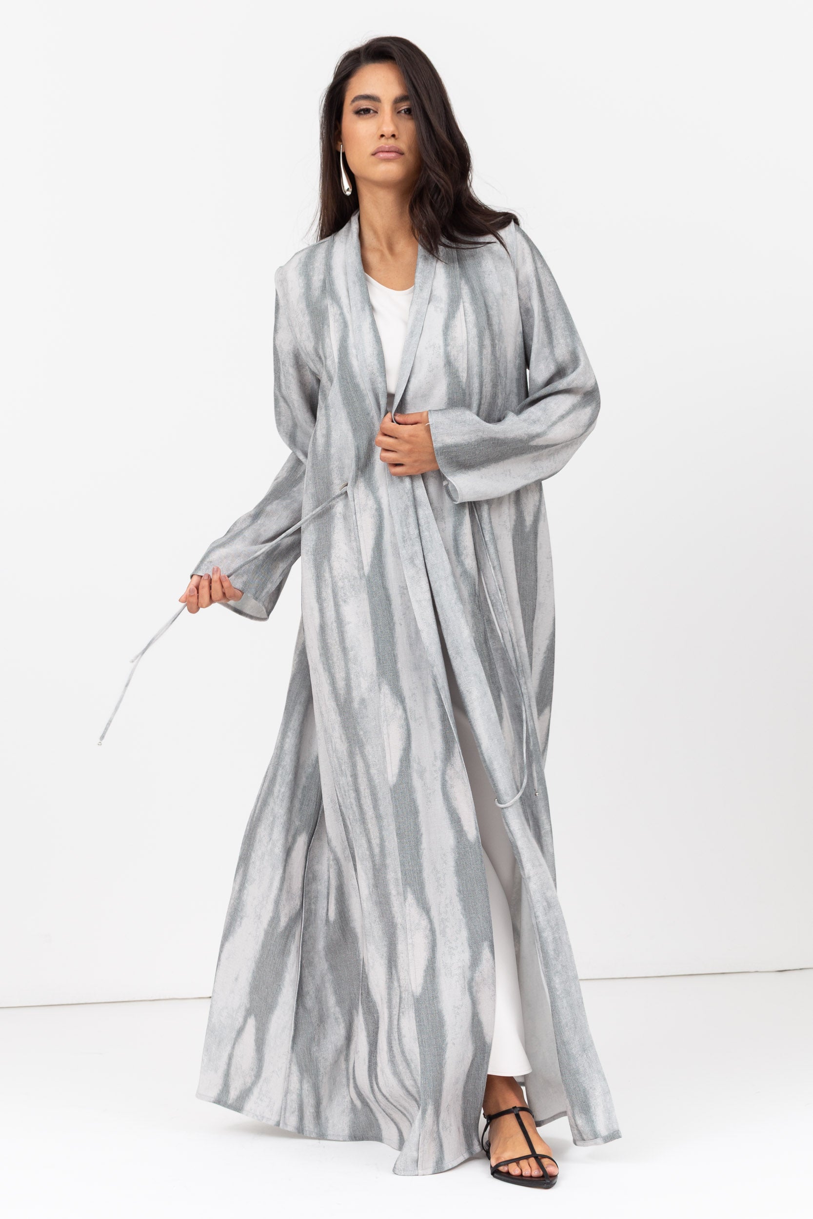 Tencel Linen Abaya with Shawl Collar and Tassel - Button Details RTW