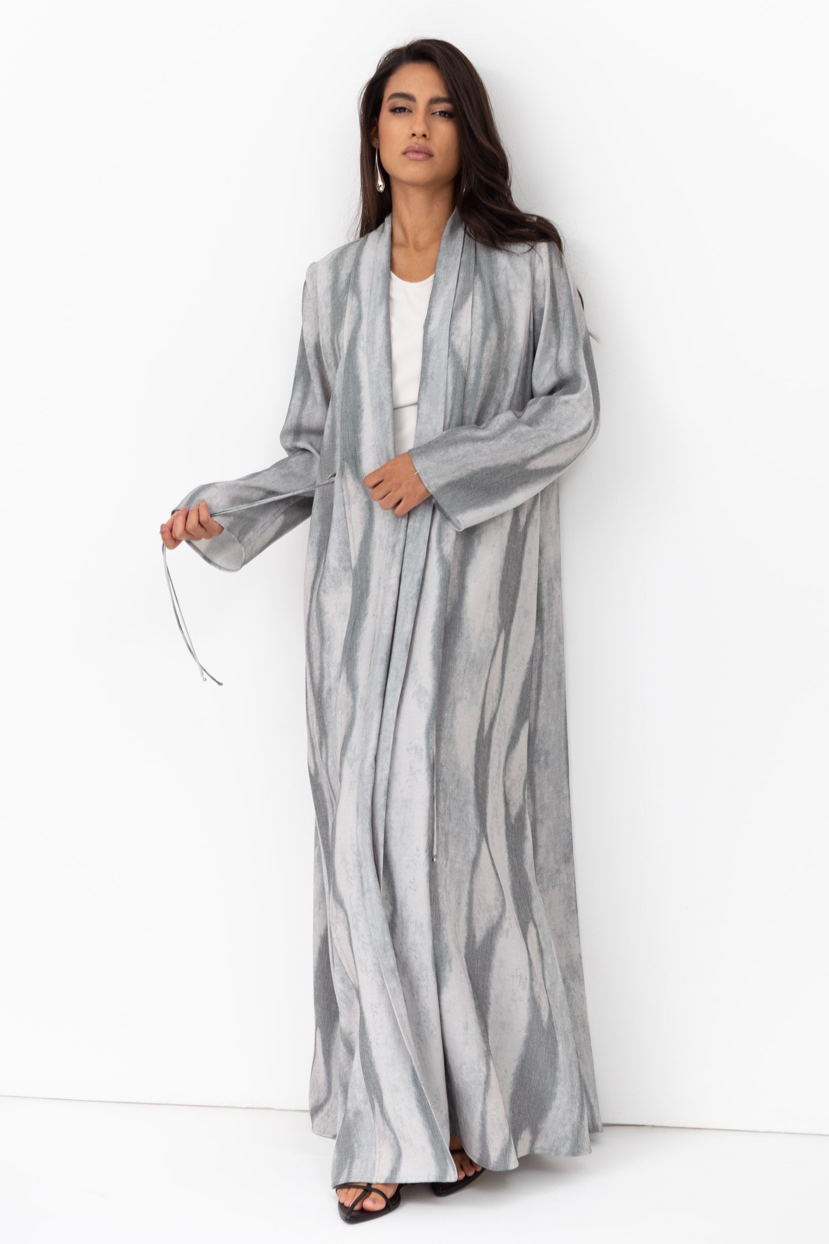 Tencel Linen Abaya with Shawl Collar and Tassel - Button Details RTW