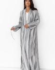 Tencel Linen Abaya with Shawl Collar and Tassel - Button Details