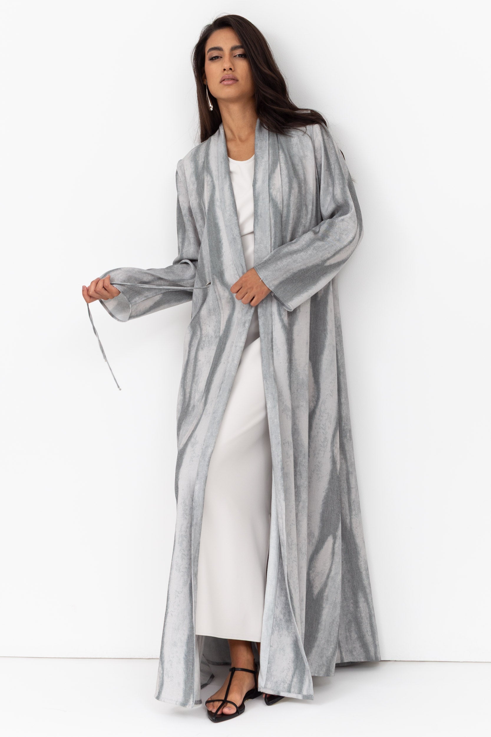Tencel Linen Abaya with Shawl Collar and Tassel - Button Details RTW