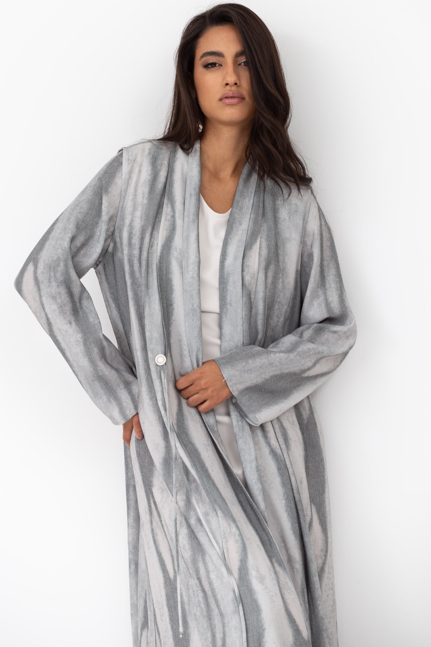 Tencel Linen Abaya with Shawl Collar and Tassel - Button Details RTW