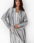 Tencel Linen Abaya with Shawl Collar and Tassel - Button Details