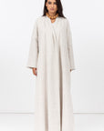 Stripe Linen Abaya in Beige with Button Closing RTW