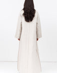 Stripe Linen Abaya in Beige with Button Closing RTW
