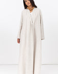 Stripe Linen Abaya in Beige with Button Closing RTW