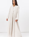 Stripe Linen Abaya in Beige with Button Closing RTW